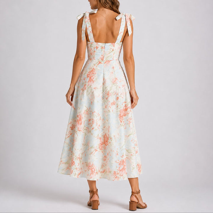 Damen Blumen Midi Kleid für Hochzeitsgäste im Herbst A-Linie