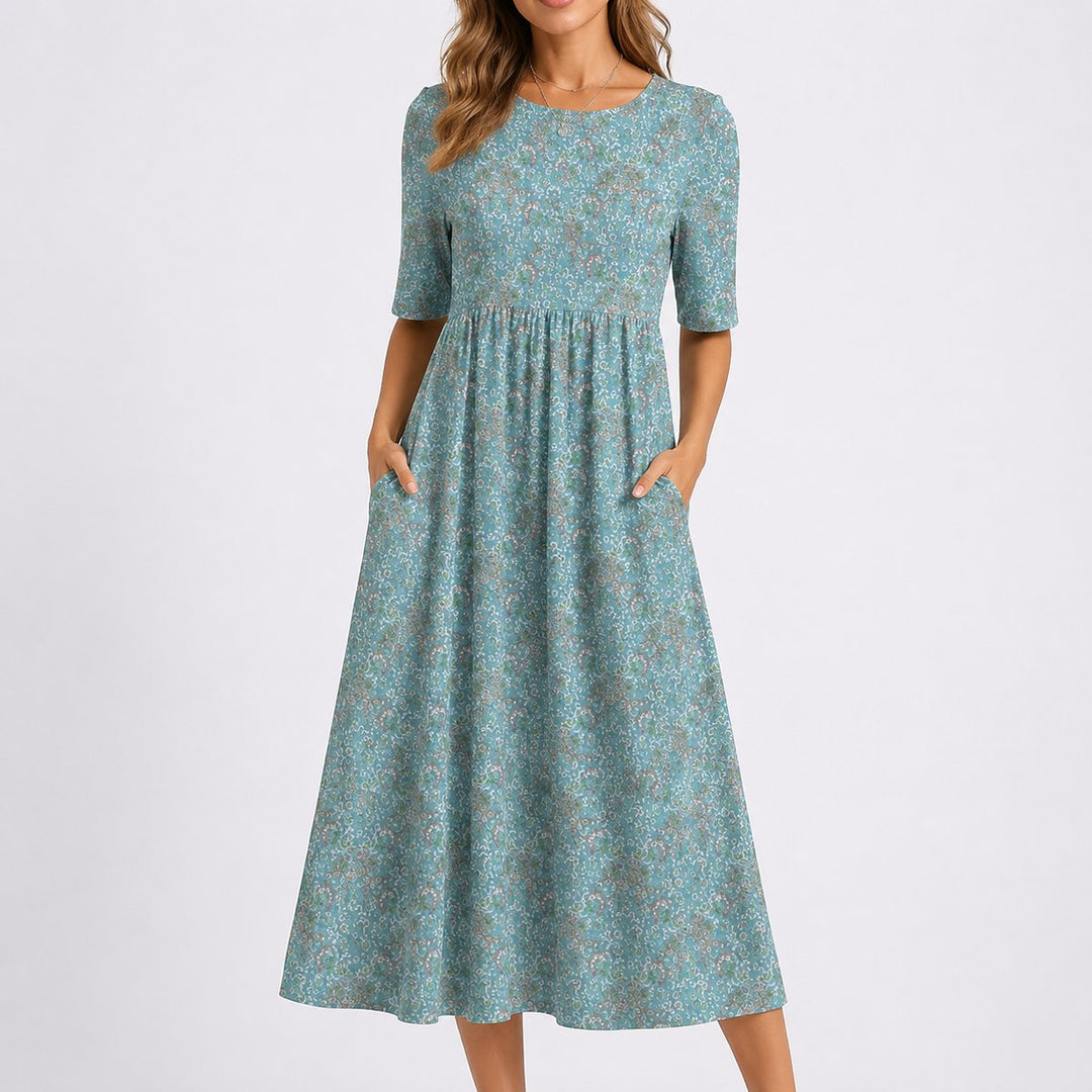 Damen Blumen Midi Kleid Herbst Hochzeitsgast elegantes Sommerkleid