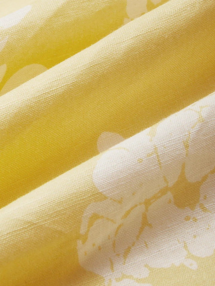 Damen Blumen Midi Kleid Schulterfreier A-Linien Schnitt Baumwoll-Leinen