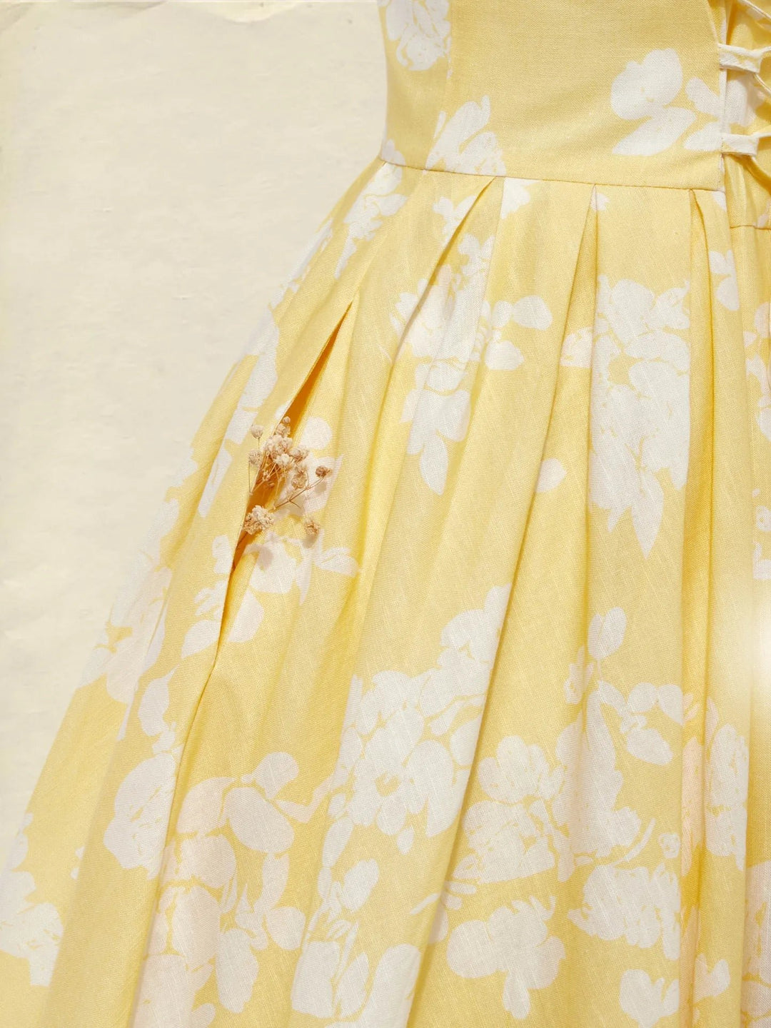 Damen Blumen Midi Kleid Schulterfreier A-Linien Schnitt Baumwoll-Leinen