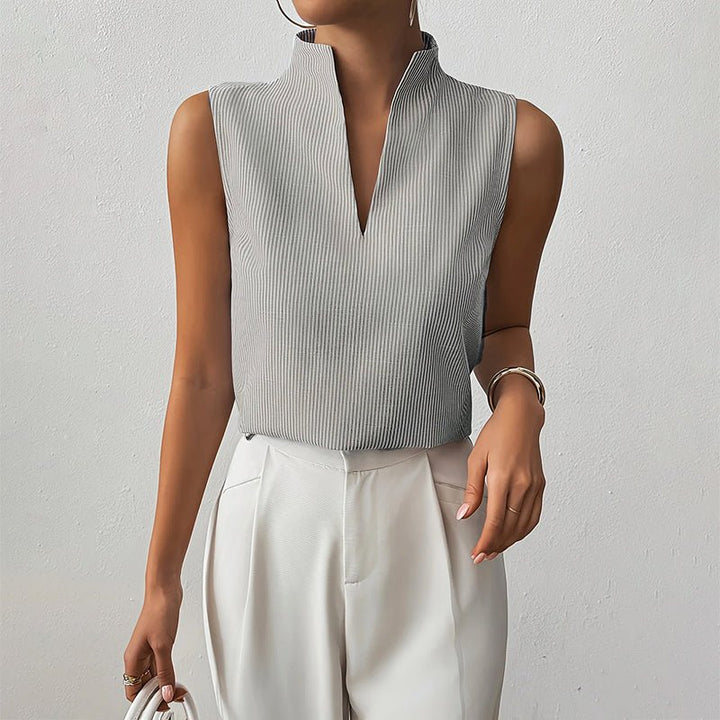 Damen Bluse ärmellos gestreift V-Ausschnitt - Gray