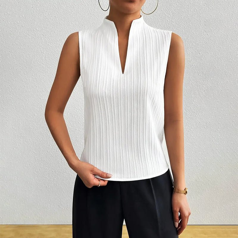 Damen Bluse ärmellos gestreift V-Ausschnitt - White