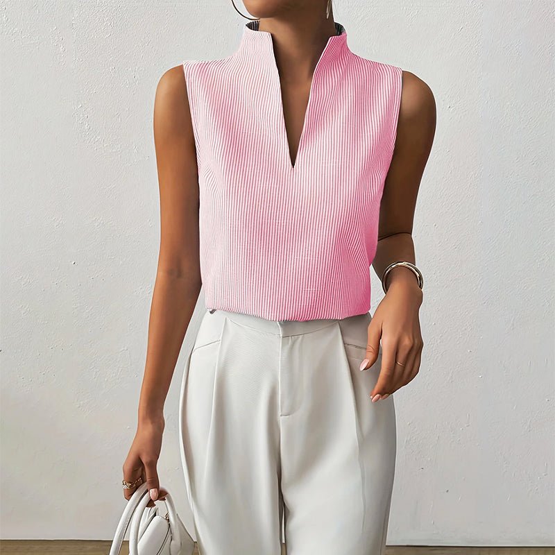Damen Bluse ärmellos gestreift V-Ausschnitt - Pink