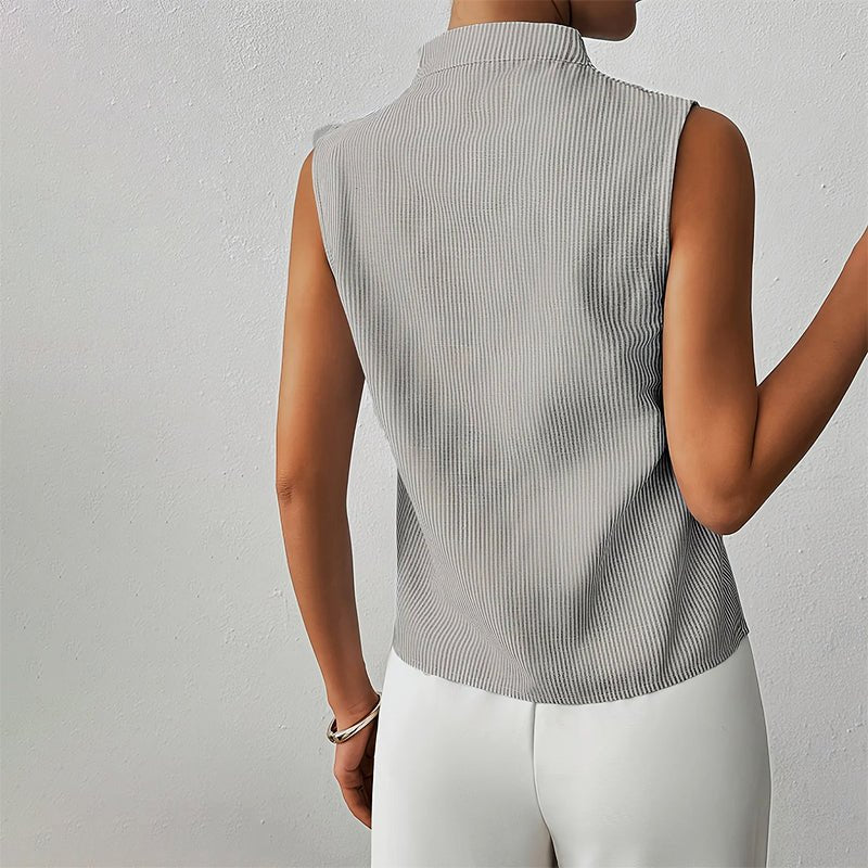 Damen Bluse ärmellos gestreift V-Ausschnitt