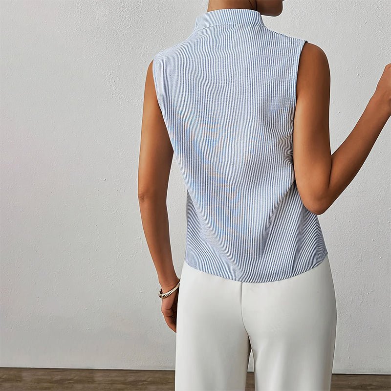 Damen Bluse ärmellos gestreift V-Ausschnitt