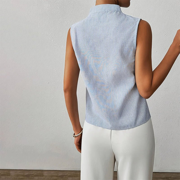 Damen Bluse ärmellos gestreift V-Ausschnitt