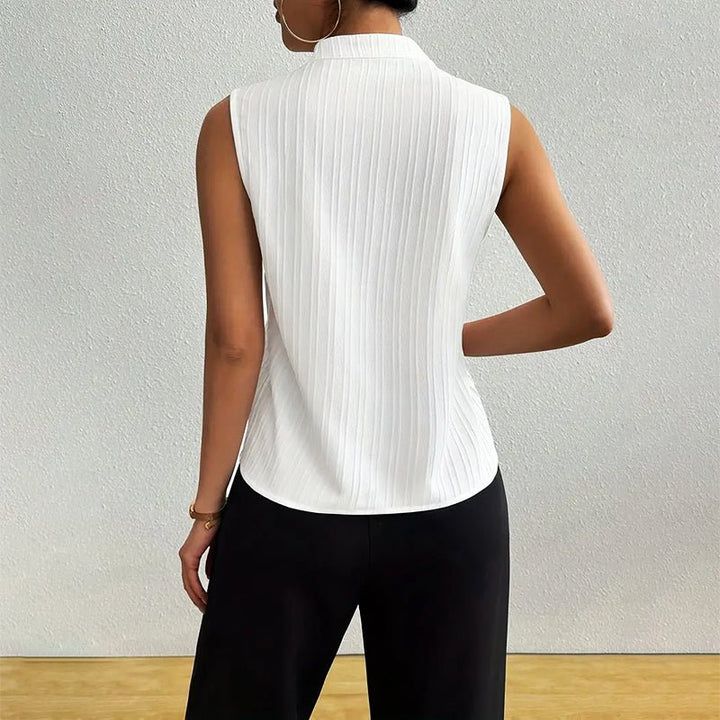 Damen Bluse ärmellos gestreift V-Ausschnitt