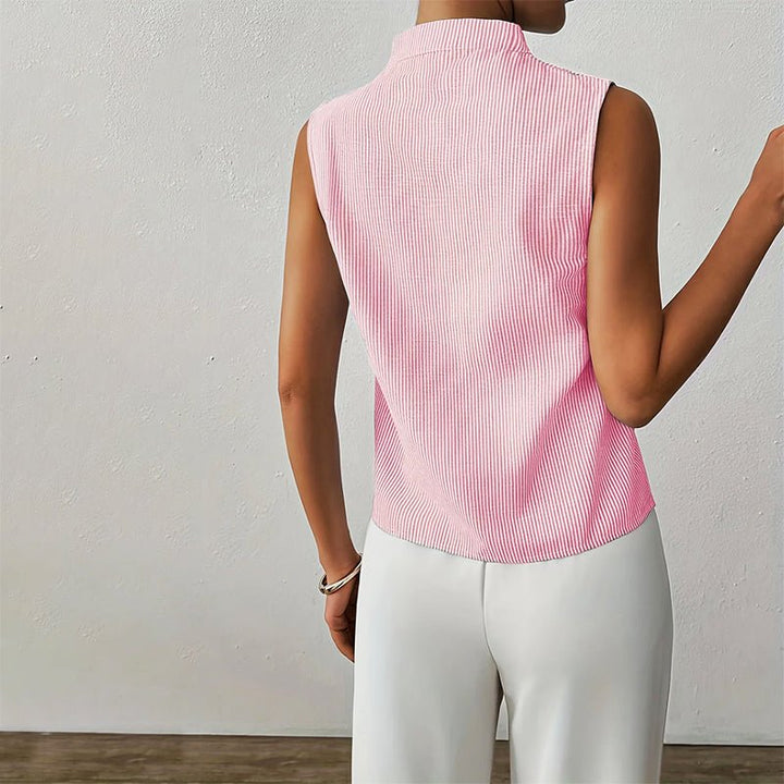 Damen Bluse ärmellos gestreift V-Ausschnitt