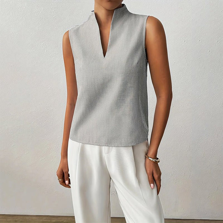 Damen Bluse ärmellos gestreift V-Ausschnitt