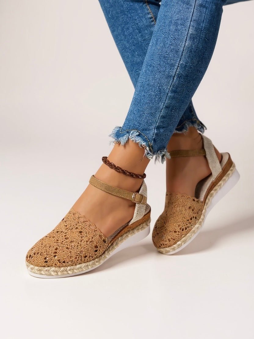 Damen Boho Häkel-Plateau Sandalen mit Knöchelriemen - Brown