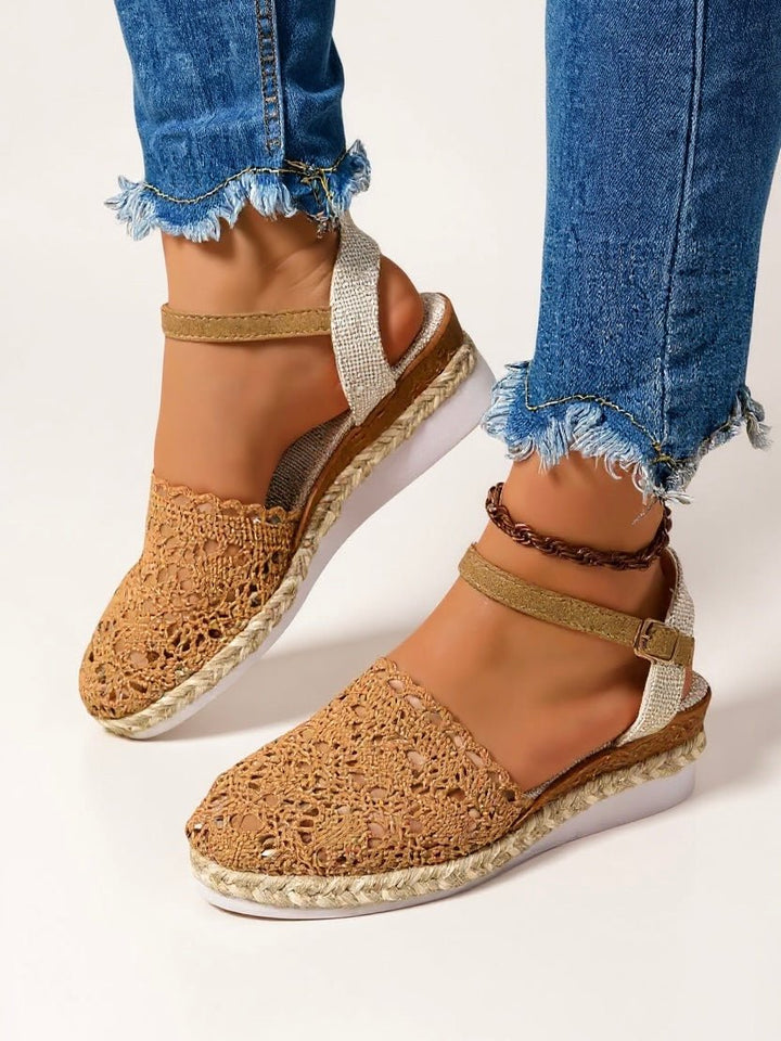 Damen Boho Häkel-Plateau Sandalen mit Knöchelriemen
