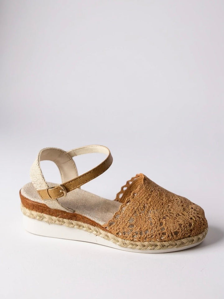 Damen Boho Häkel-Plateau Sandalen mit Knöchelriemen