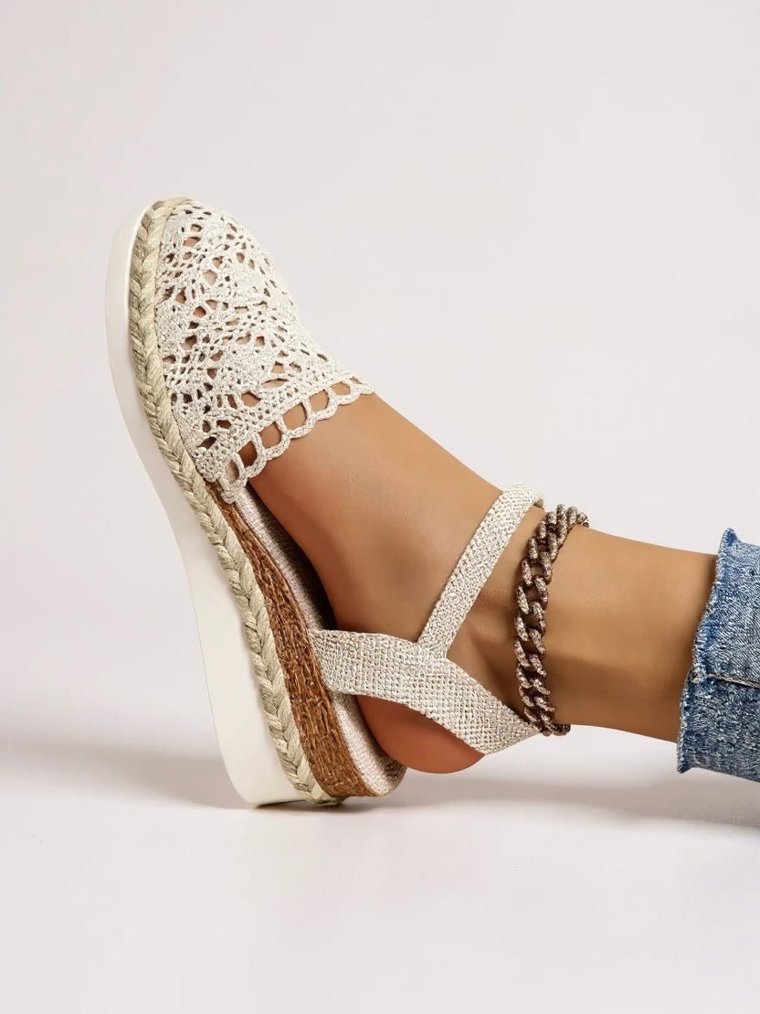 Damen Boho Häkel-Plateau Sandalen mit Knöchelriemen