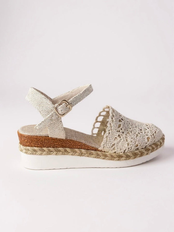Damen Boho Häkel-Plateau Sandalen mit Knöchelriemen