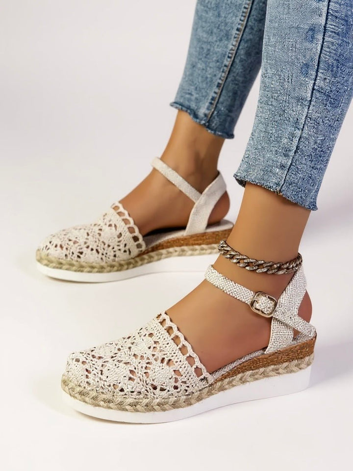Damen Boho Häkel-Plateau Sandalen mit Knöchelriemen