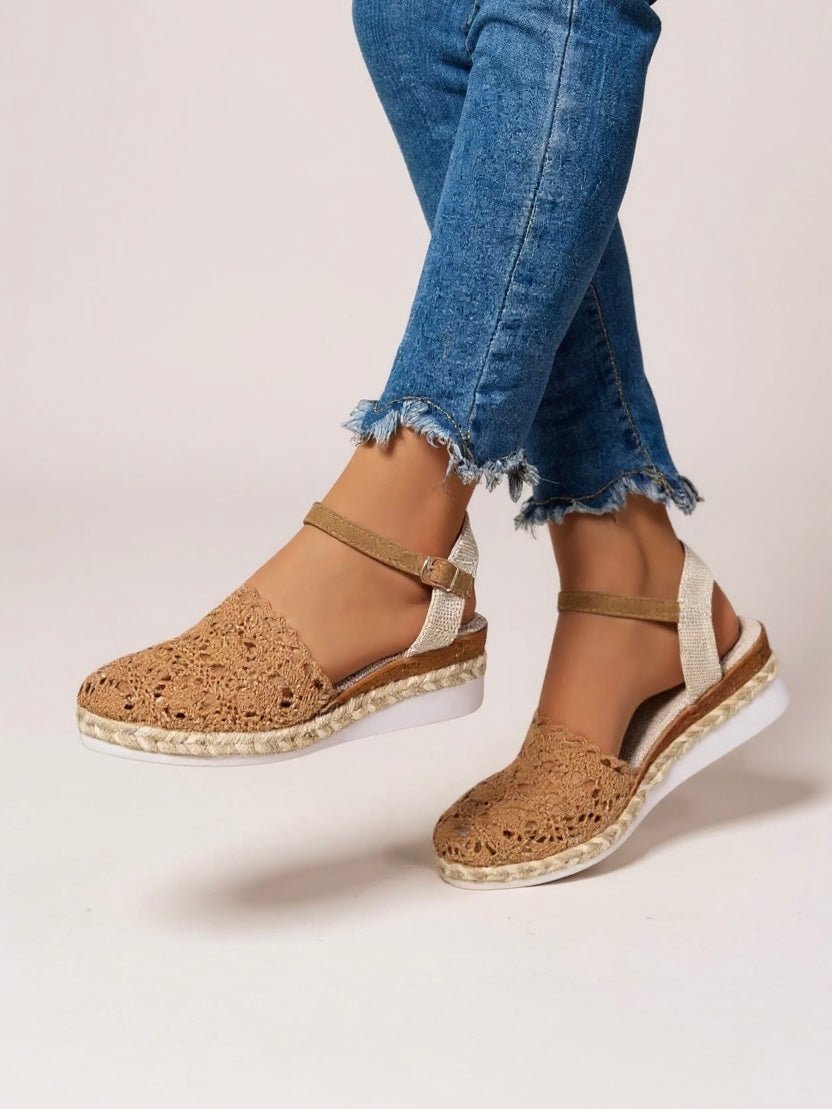 Damen Boho Häkel-Plateau Sandalen mit Knöchelriemen