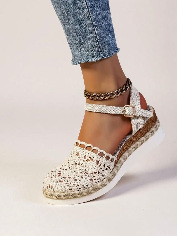 Damen Boho Häkel-Plateau Sandalen mit Knöchelriemen