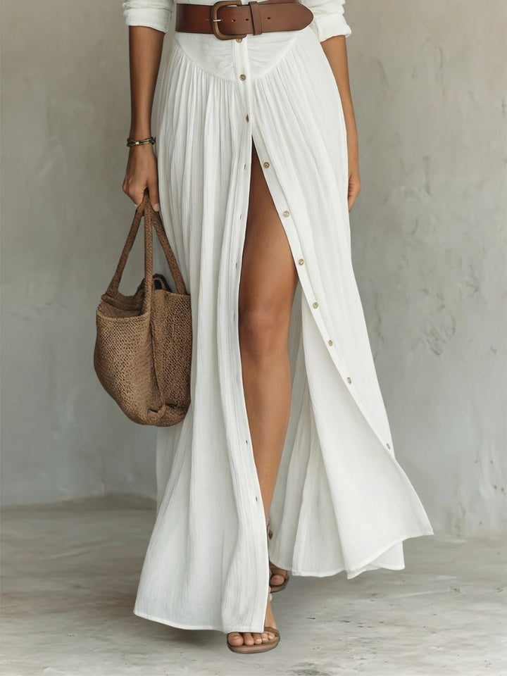Damen Boho Maxi Hemdblusenkleid mit Gürtel