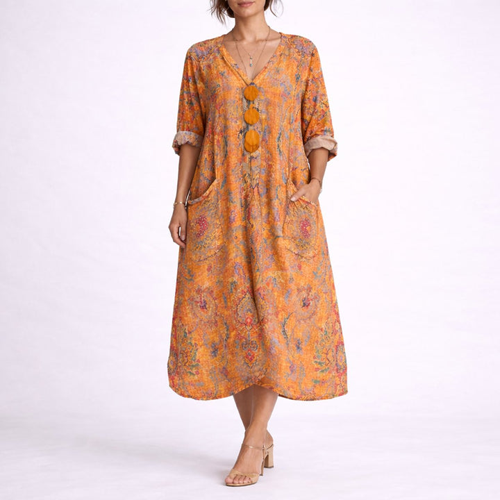 Damen Boho Maxi Kaftan Kleid für Hochzeitsgäste im Herbst - Orange