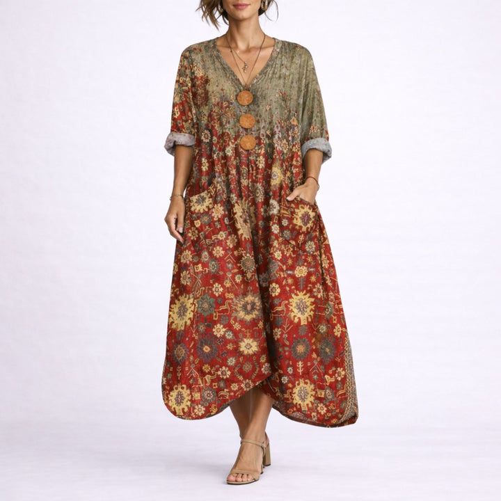 Damen Boho Maxi Kaftan Kleid für Hochzeitsgäste im Herbst - Rot Carpet