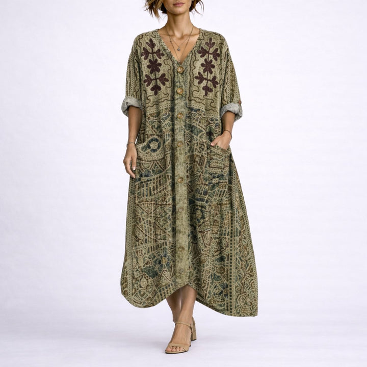 Damen Boho Maxi Kaftan Kleid für Hochzeitsgäste im Herbst - Grün