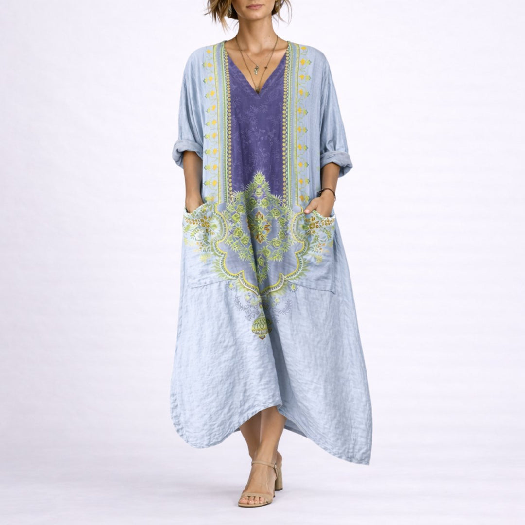 Damen Boho Maxi Kaftan Kleid für Hochzeitsgäste im Herbst - Blau und Lila