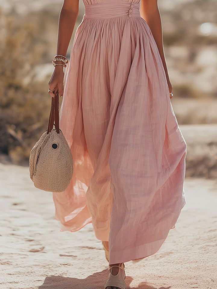 Damen Boho Neckholder Maxi Kleid aus Leinen