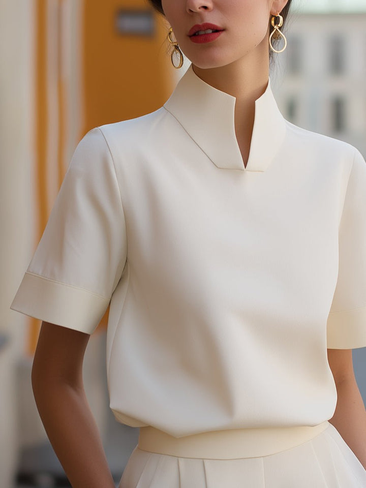 Damen Business Stehkragen Kurzarm Bluse