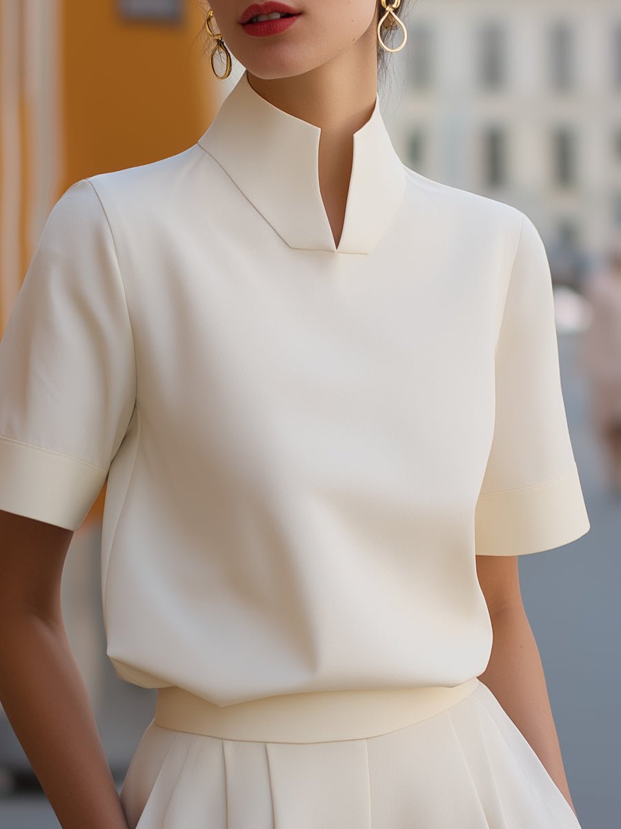 Damen Business Stehkragen Kurzarm Bluse