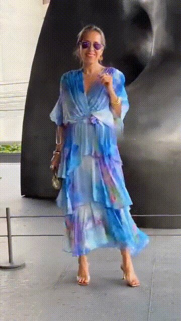Damen Chiffon-Maxikleid mit Wasserfarben-Blumenmuster
