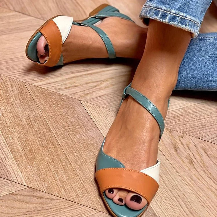 Damen Colorblock Riemchen-Sandalen mit Knöchelriemen und offener Zehenpartie - Green
