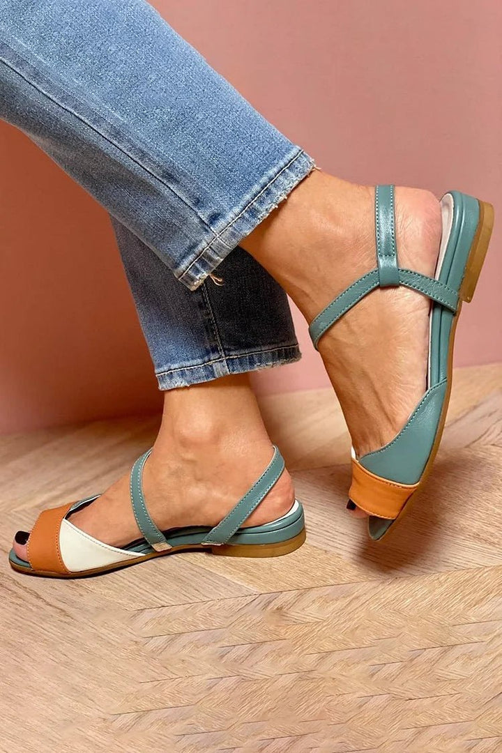Damen Colorblock Riemchen-Sandalen mit Knöchelriemen und offener Zehenpartie