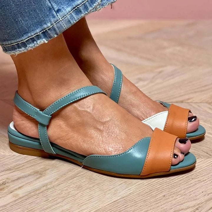 Damen Colorblock Riemchen-Sandalen mit Knöchelriemen und offener Zehenpartie