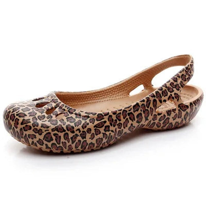 Damen Comfortable Sandals Flache Jelly-Schuhe Slingback Ausschnitt - Leopard
