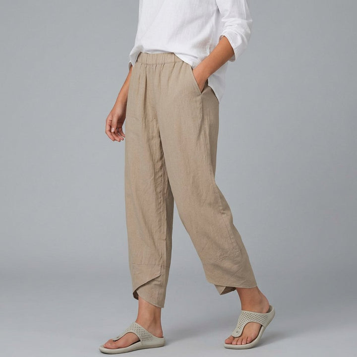 Damen Culotte mit elastischem Bund Sommer Leinen - Beige