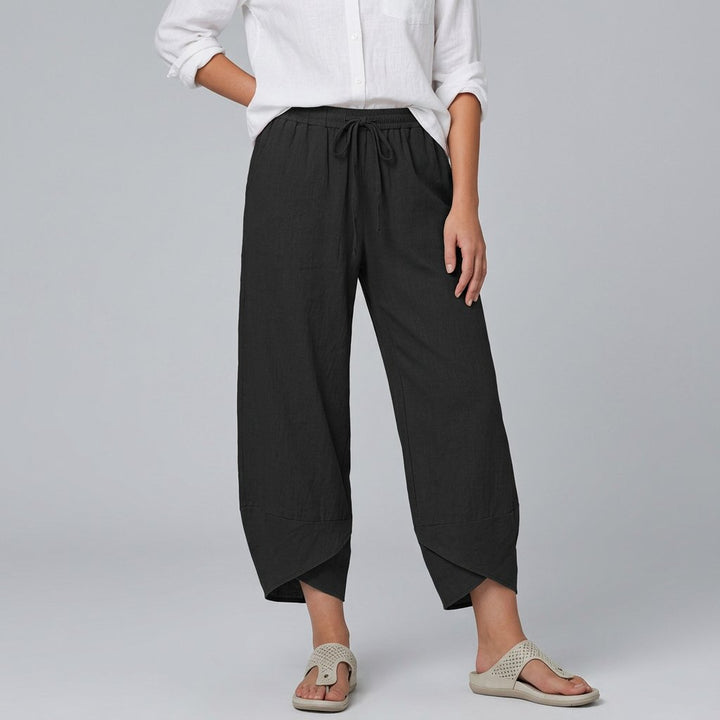 Damen Culotte mit elastischem Bund Sommer Leinen - Black