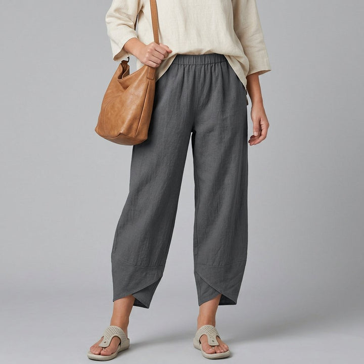 Damen Culotte mit elastischem Bund Sommer Leinen - Gray
