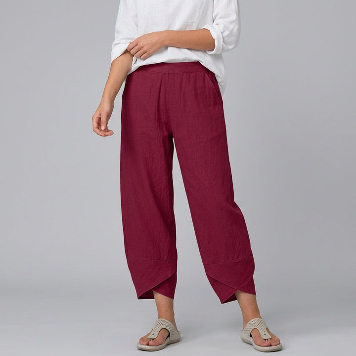 Damen Culotte mit elastischem Bund Sommer Leinen - Wine Red