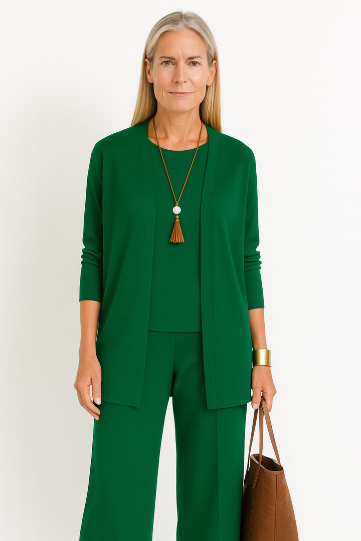 Damen Dreiteiliges Cardigan Tank Top Weite Hosen Set - Green