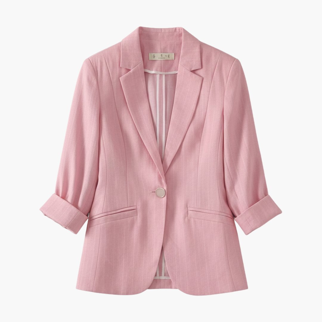 Damen Dreiviertelarm Leinen Blazer mit Knopfverschluss