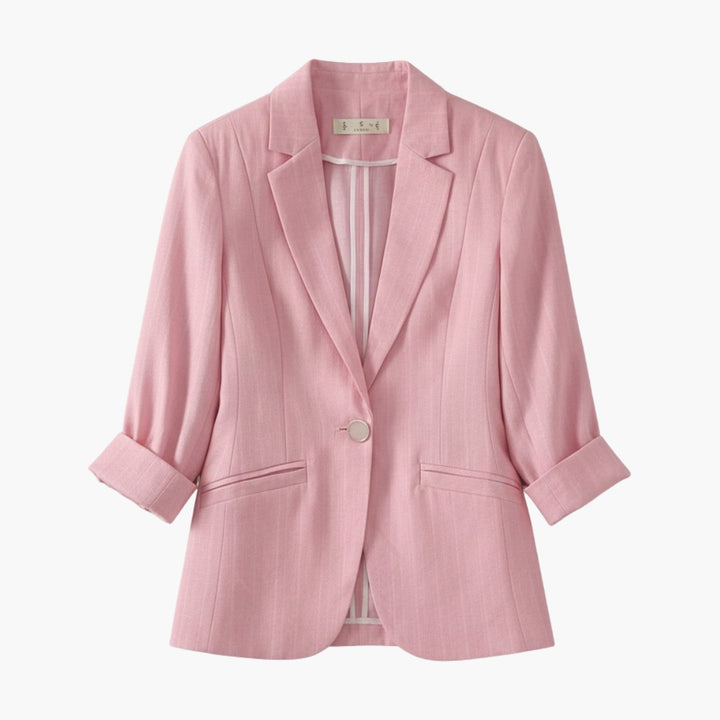 Damen Dreiviertelarm Leinen Blazer mit Knopfverschluss