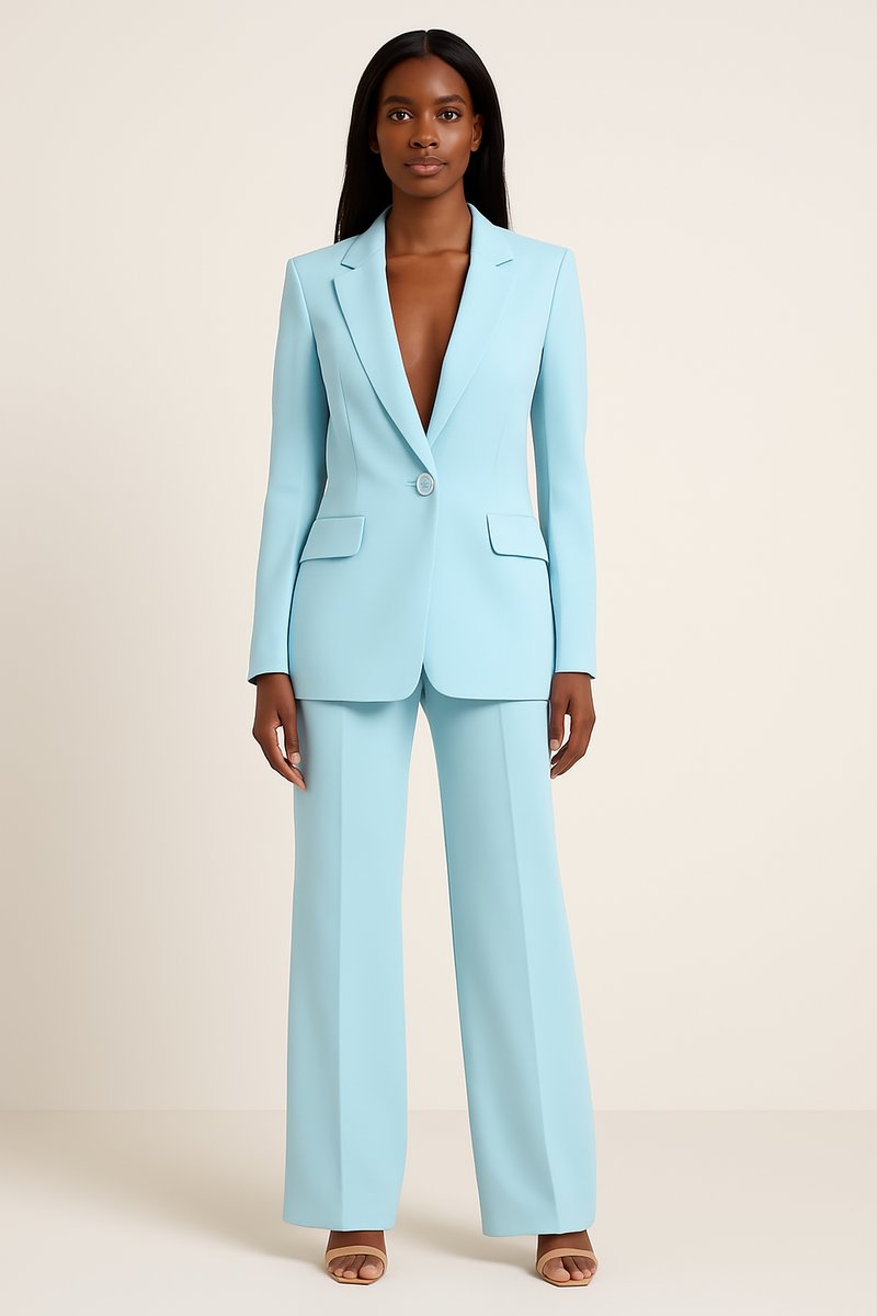 Damen Einknopf-Blazer Hosen Set Weiter Schnitt - Türkis