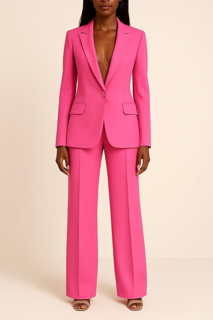 Damen Einknopf-Blazer Hosen Set Weiter Schnitt - Rosa