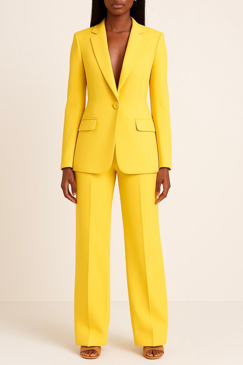Damen Einknopf-Blazer Hosen Set Weiter Schnitt - Gelb