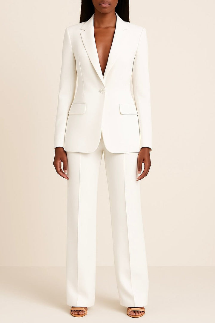 Damen Einknopf-Blazer Hosen Set Weiter Schnitt - Weiß
