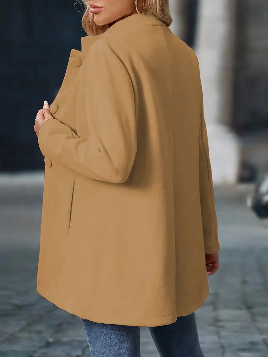 Damen Eleganter Knopfleisten-Wintermantel Stehkragen Langer Schnitt