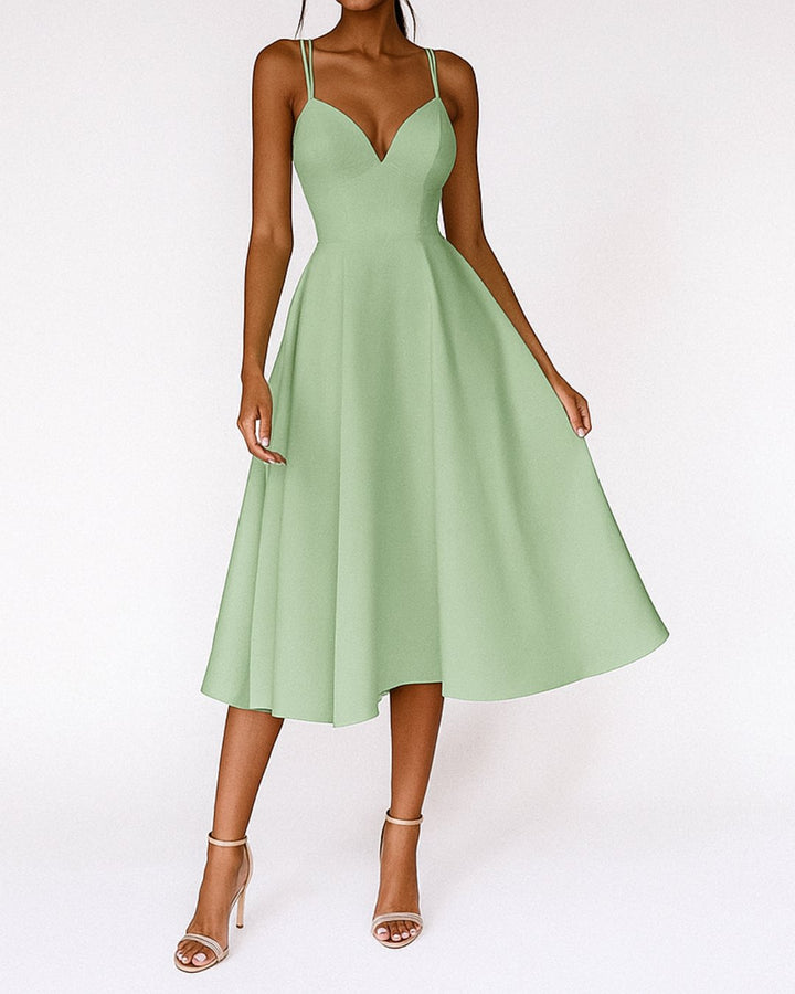 Damen Elegantes Spaghetti-Träger Midi-Kleid für Hochzeitsgäste - Groen