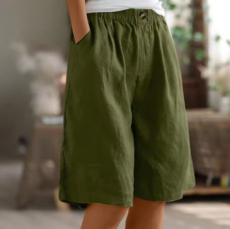 Damen Entspannte Kurze Hose Elastische Taille - Legergroen