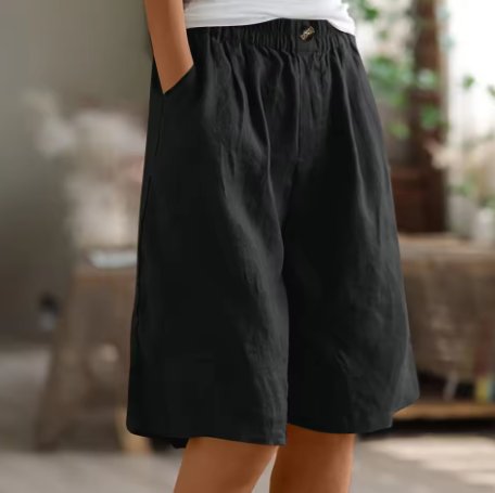 Damen Entspannte Kurze Hose Elastische Taille - Zwart