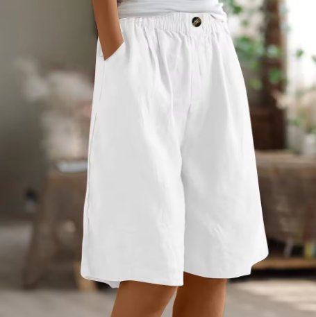 Damen Entspannte Kurze Hose Elastische Taille - Wit